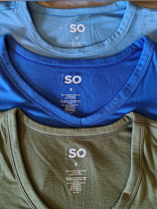 SO Tops - SO Goods For Life 3-Pack Scoop & V Neck Tops Blue, Light Blue, Olive Women Small